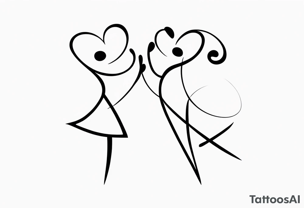 Music quarter notes connecting two dancing stick figures, symbolizing love of two daughters tattoo idea