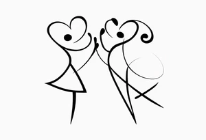 Music quarter notes connecting two dancing stick figures, symbolizing love of two daughters tattoo idea