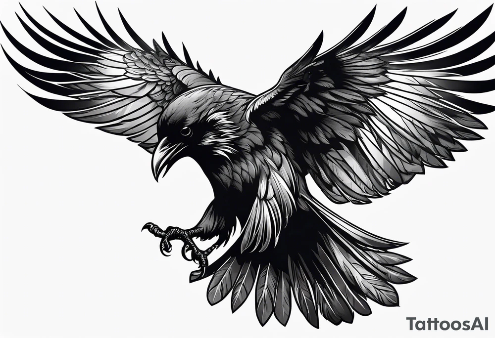 attacking raven in viking style tattoo idea