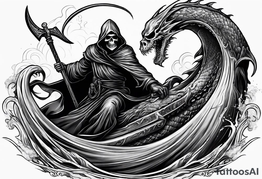 Grim reaper riding a kraken tattoo idea