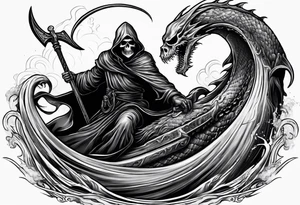 Grim reaper riding a kraken tattoo idea