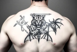 Tattoo design featuring Kuwabaras spirit Sword, Yusukes spirit gun, Toradoras palm top tiger, and the Deimon devil bat tattoo idea