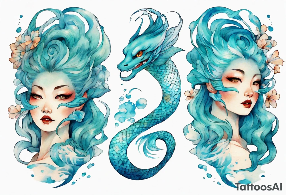 A beautiful undine with turquois scales. tattoo idea