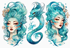 A beautiful undine with turquois scales. tattoo idea