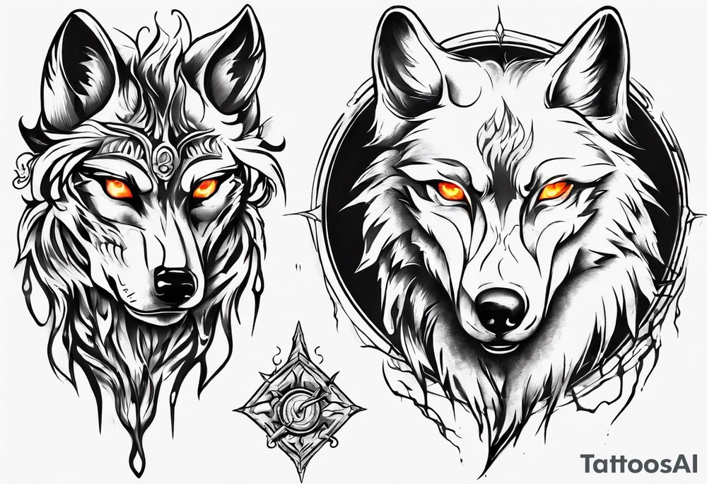 wolf with fire eyes tattoo idea