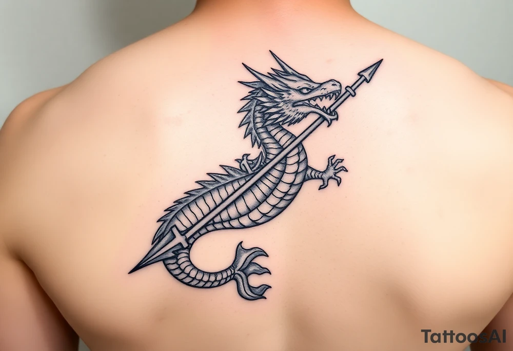 sea dragon with trident tattoo idea