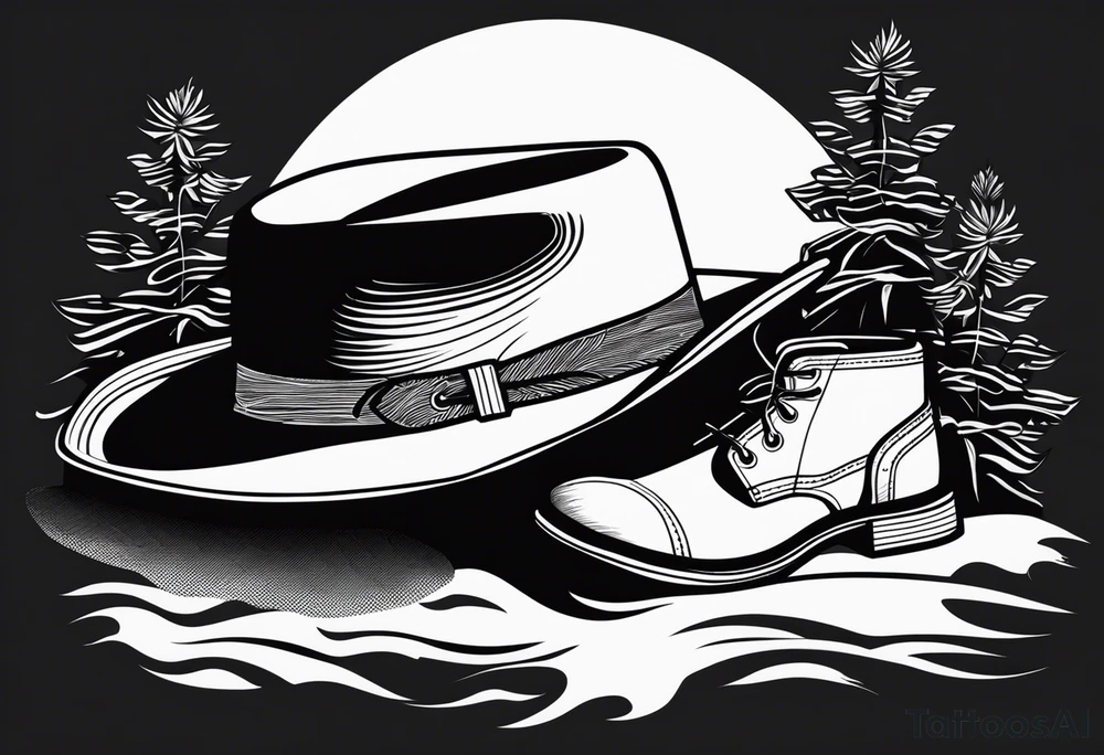 Keep it simple. One pair of timberland boots. One pair of flip flops and a cowboyhat on the Beach. tattoo idea