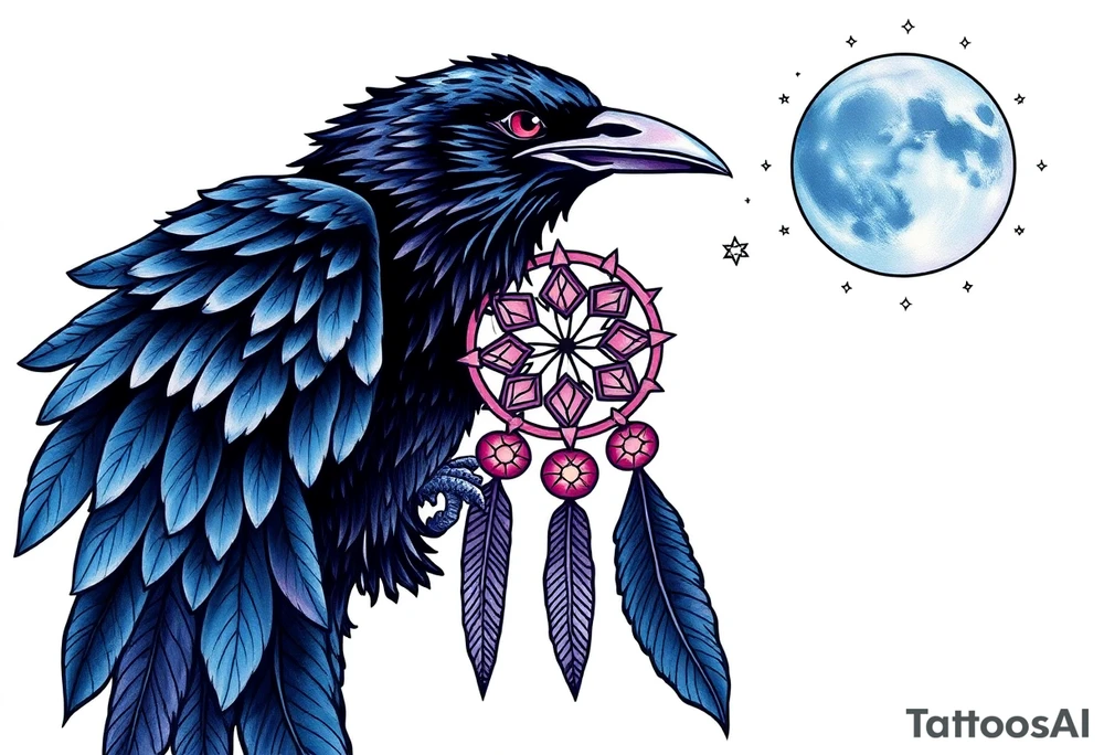 Raven dream catcher milky way moon shooting star tattoo idea