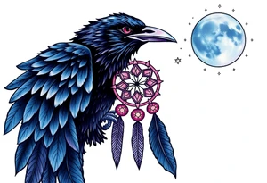 Raven dream catcher milky way moon shooting star tattoo idea