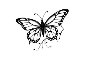 a butterfly half side with womans face tattoo idea