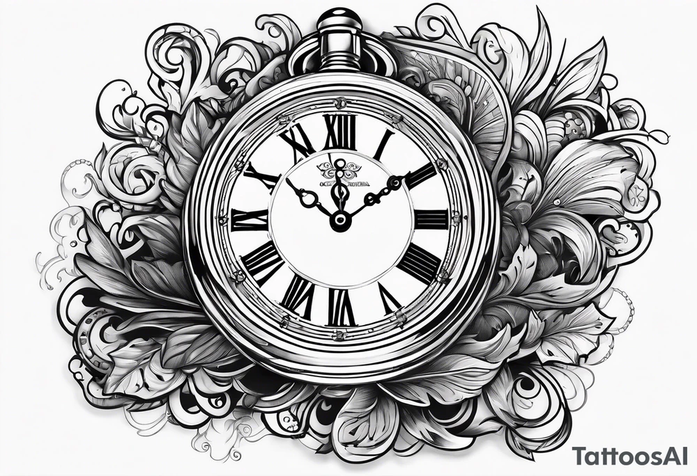 Old school pocket watch exploded showing inner mechanism tattoo idea