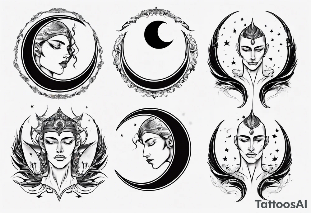 crescent moon with face for men tattoo idea
