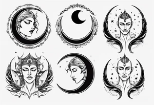 crescent moon with face for men tattoo idea