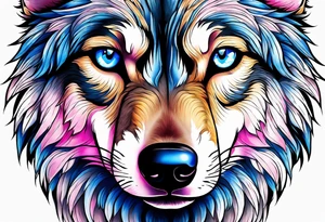 strong wolf gentle eyes "one blue eye" "one pink eye" tattoo idea