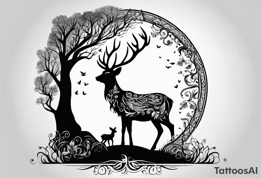 tree of life with root drawing a deer tattoo idea