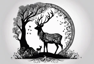 tree of life with root drawing a deer tattoo idea