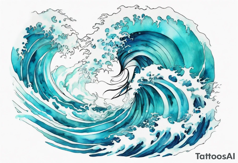 a beautiful turquoise and white water spirit rising from the blue waves of the ocean tattoo idea
