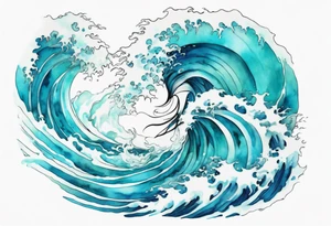 a beautiful turquoise and white water spirit rising from the blue waves of the ocean tattoo idea