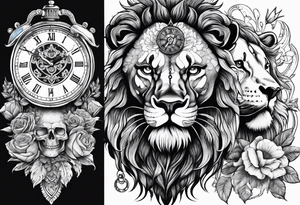 skull, lion, clock, flower, trident, anchor, tattoo idea