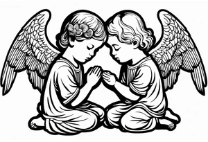 three angels praying together. The two boy angels are on either side of the girl angel, with their wings gently enfolding tattoo idea