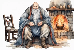 a large Medieval man with a grey beard sitting by the hearth tattoo idea