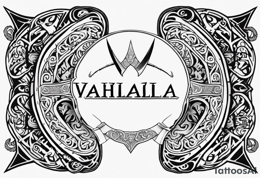 Valhalla viking shield hatchet sword tattoo idea