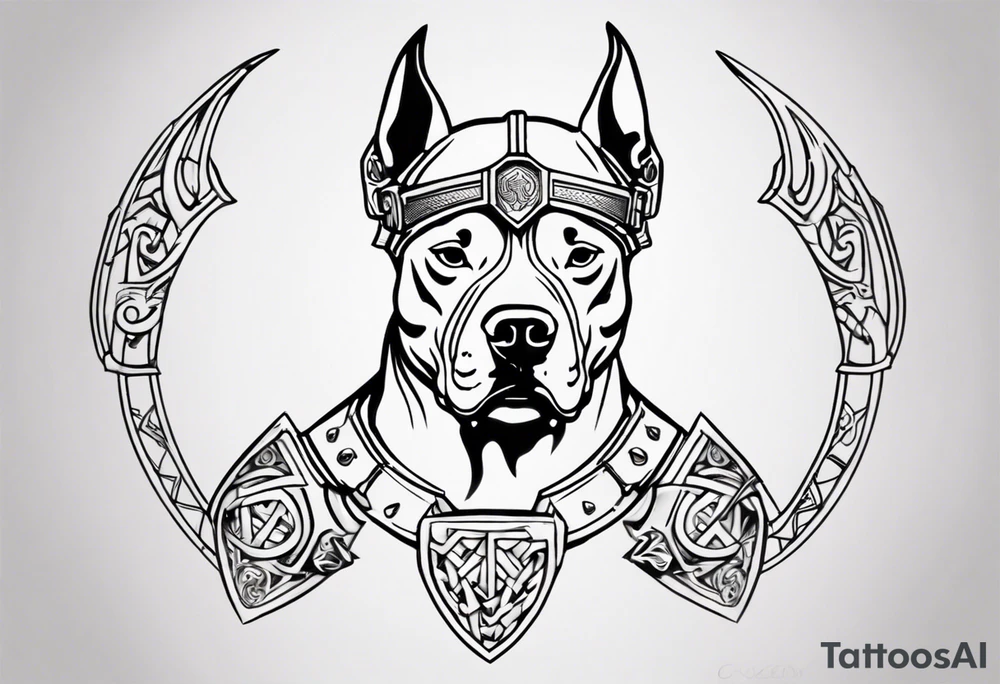Pitbull with a viking helmet tattoo idea