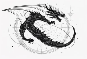 A giant dragon with thin lines on the background of the constellation elegant tattoo idea