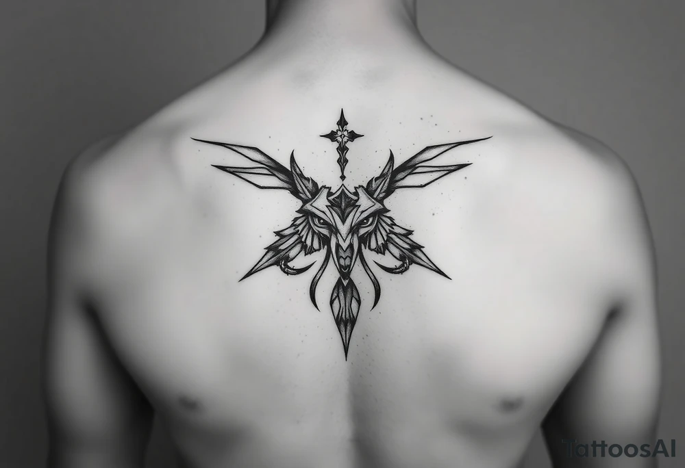 Symetrical upper chest tattoo, dark, animal icelandic symbols, bigest tattoo idea