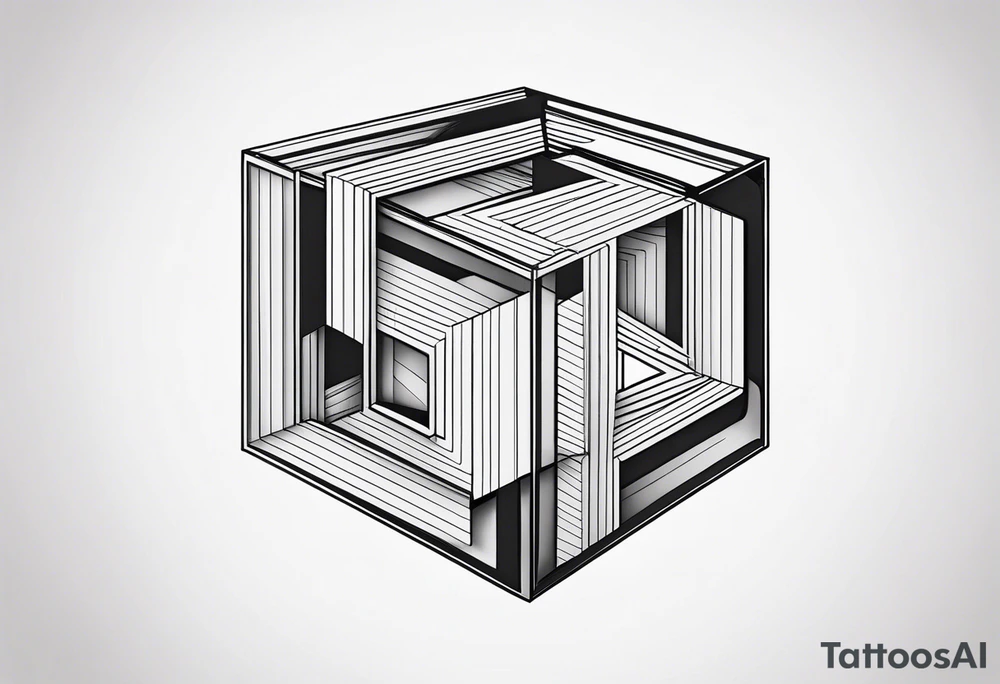 A three-dimensional cube with an emphasis on lines, creating a depth effect. tattoo idea