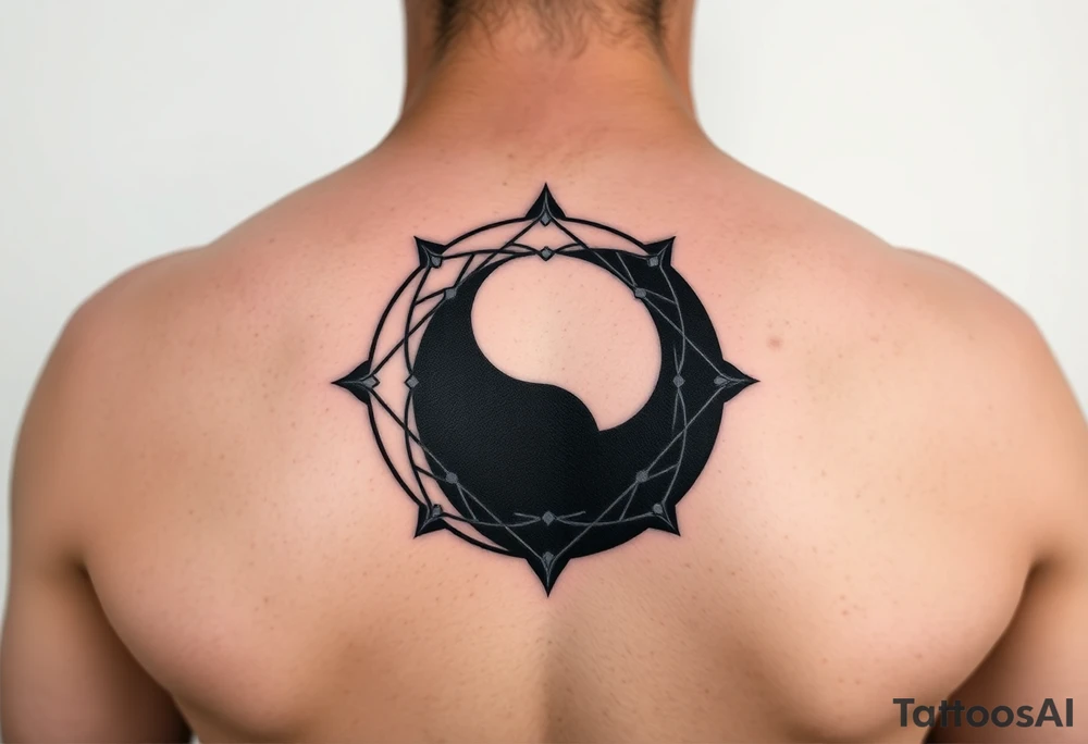LARGE GEOMETRIC YIN YANG WITH NEGATIVE SPACE tattoo idea