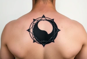 LARGE GEOMETRIC YIN YANG WITH NEGATIVE SPACE tattoo idea