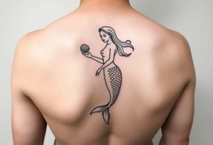 Mermaid tattoo full body soft face light grainy holding a shell in hand tattoo idea