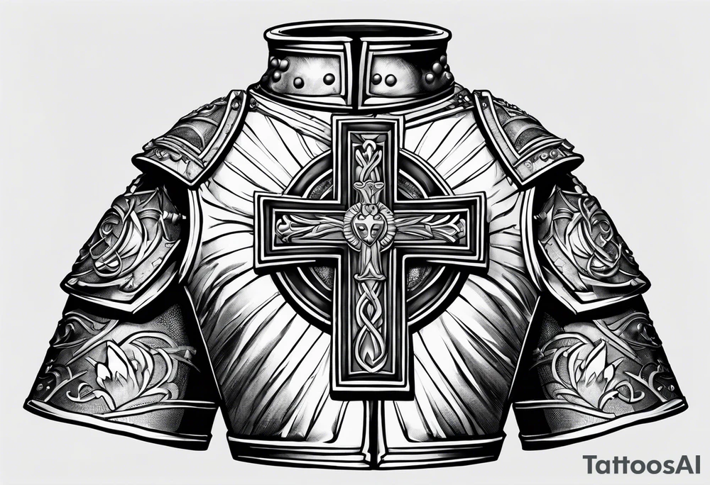 pauldron armor piece with a cross in the center and a pawprint tattoo idea