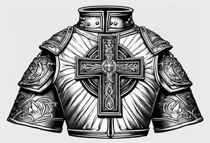 pauldron armor piece with a cross in the center and a pawprint tattoo idea