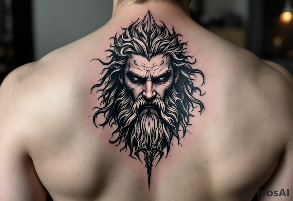 Poseidon god of the sea with trident tattoo idea