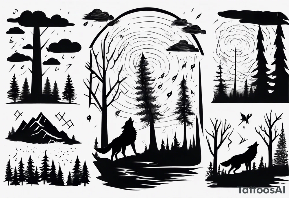 thunderstorm over a forest and a wolf howling tattoo idea thunderstorm over a forest and a wolf howling tattoo idea