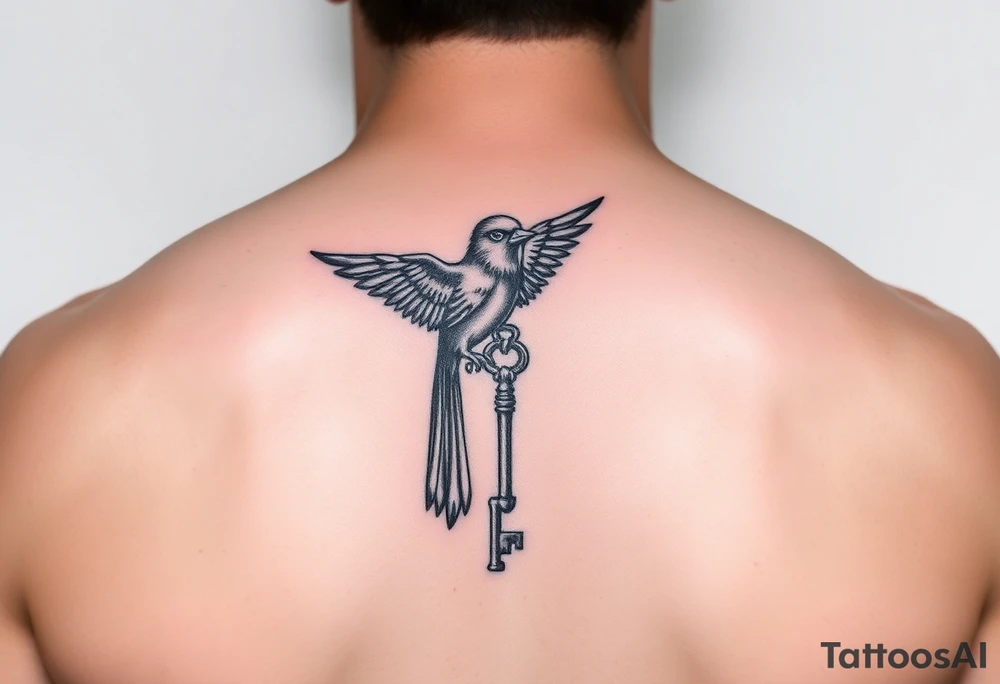 He still holds the key dangle key from red bird in memory of tattoo idea
