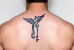 He still holds the key dangle key from red bird in memory of tattoo idea
