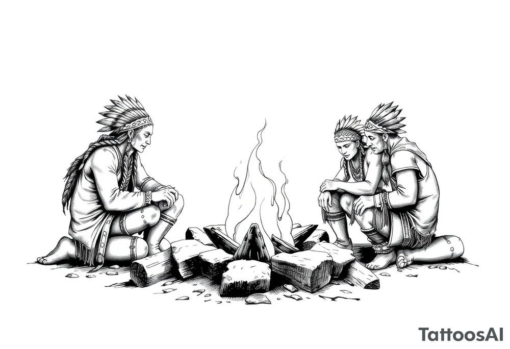 Native Americans around campfire tattoo idea