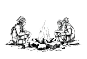 Native Americans around campfire tattoo idea