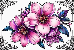 Stars, pinks, purple, blues and cherry blossoms tattoo idea