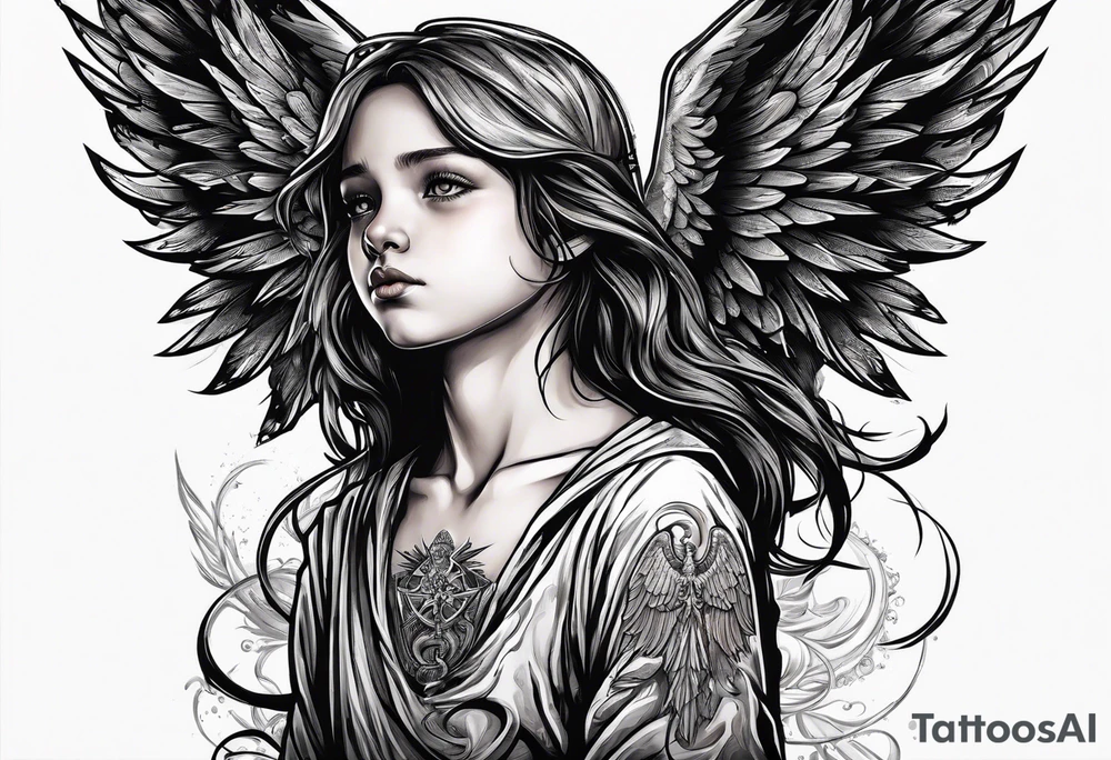 Kid looking up at the angel of death tattoo idea