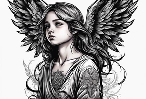 Kid looking up at the angel of death tattoo idea