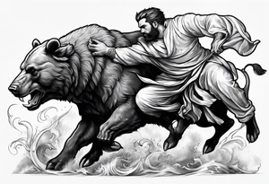I want a sleeve tattoo design bear fighting a bull tattoo idea