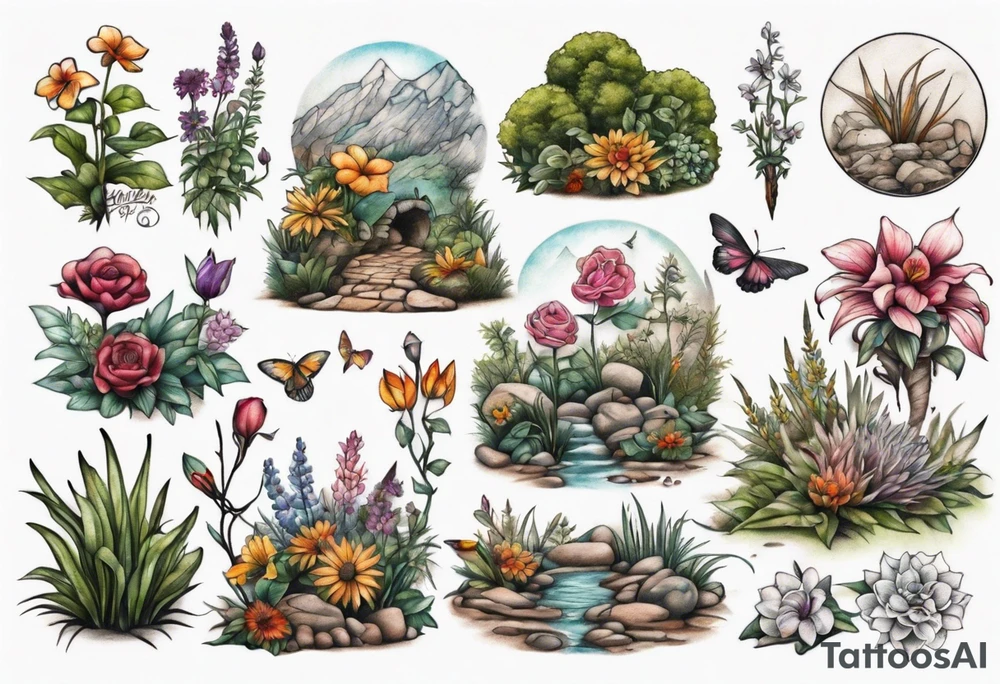 garden landscape tattoo idea