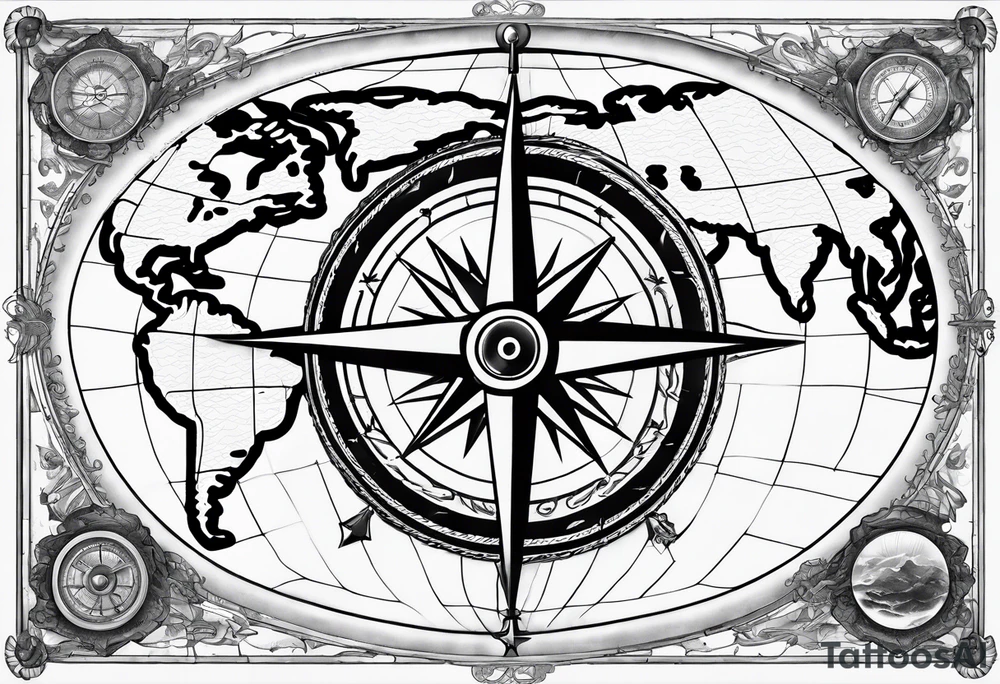 nautical map with compass tattoo idea