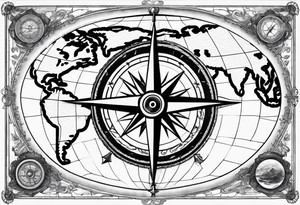 nautical map with compass tattoo idea
