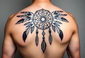 native dreamcatcher with flowing feathers and sacred beads tattoo idea