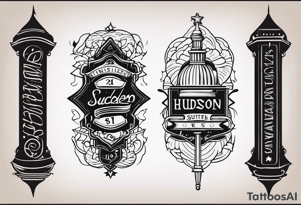 Inscribe 'Hudson Sugden' on both forearms, one name per arm. tattoo idea